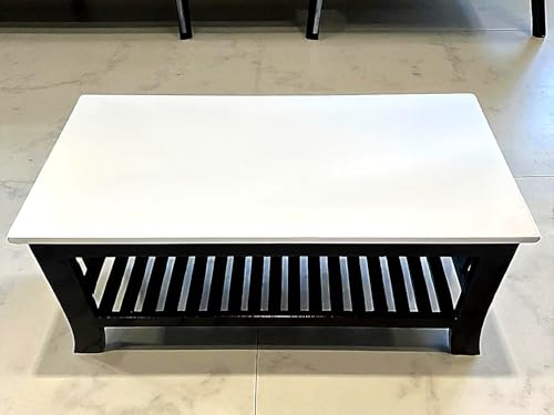 Image of WELLBORN Wooden Center Table /CoffeeTable /Sheesham Wood Tea Table for Living Room, Bed Room, Waiting Room, Hotels, Office, Restaurant, CAF (39.5xW20xH18 Inch) (White top & Black Base)