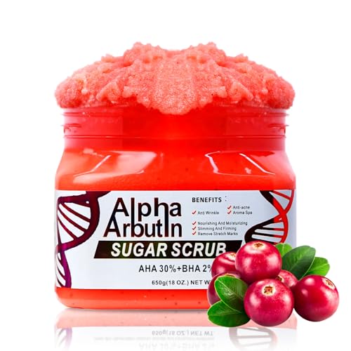 Dr Meinaier Alpha Arbutin Sugar Body Scrub, AHA + BHA, Anti-Acne, Anti-Wrinkle, Nourishing and Moisturizing Formula, 18 Oz (1)
