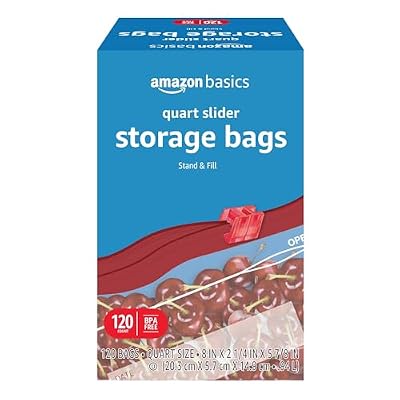 Amazon Basics Slider Quart Food Storage Bags with Stand-Up Bottom, Easy to Fill, BPA Free, 120 Count (Previously Solimo)