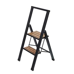 WENKO Aluminium design vouwladder 2-traps zwart – anti-slip huishoudladder, veiligheidsstaande ladder, aluminium gecoat…
