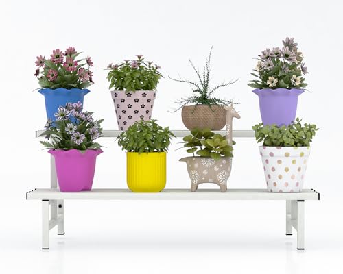 Image of Mighty Home 2-Tier Metal Plant Stand, Stylish & Sturdy Iron Rack for Home, Balcony & Garden, Space-Saving, Durable, Ideal for Indoor & Outdoor Decor, White, Single Pack