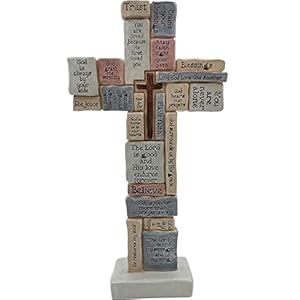 Cross Sculpture with Christian Words and Sayings Crossword Table Inspirational Figurine Cross for Home Decor Christian Gifts