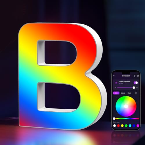 Light Up Letters USB Powered, LED Marquee Letters Color Changing, Alphabet Light Up Sign, APP Control, Gifts for Girls, Women, Birthday, Party, Wedding, Christmas, Valentine, Wall, Table Decor - B