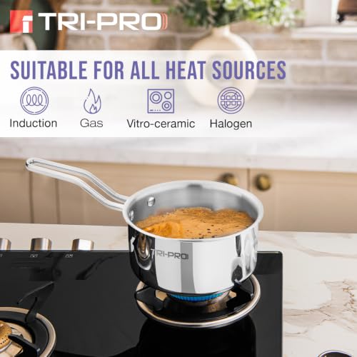 Image of TriPro TriPly Stainless Steel 4 Pcs Cookware Set - Kadai 22cm (2L) with Glass Lid, Frypan 22cm (1.2L), Saucepan 14cm (1L), Consumes Less Oil, Healthy Cooking - Induction and Gas Stove Ready