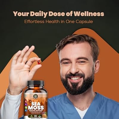 Sea Moss Capsules with Burdock Root, Bladderwrack & Muira Puama support immunity, gut health & energy. Made with raw Irish sea moss powder-120 nutrient-rich superfood capsules-60 Capsules