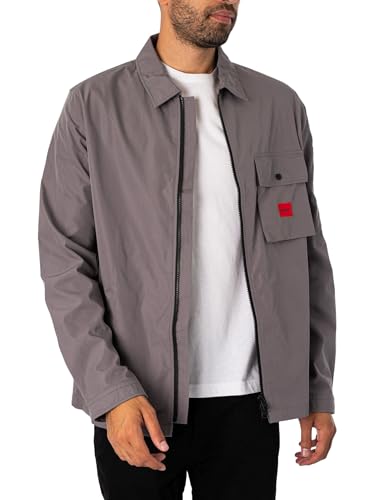 Image of HUGO Men's Cotton Mix Canvas Zip Up Overshirt, Moonrock Grey, XXL