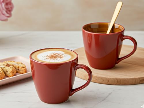 Image of Bodhi House Handcrafted Ceramic Coffee Mug Set of 2 Pieces (350 Ml), Stoneware Tea Cup, Microwave Safe Large Milk Mug, Glossy Finish, Ideal for Daily use, Casual Gatherings and Gifting, Burgundy