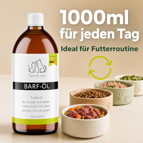 Tom&Leo Barf Öl Hund & Katze 1000ml – Aus 5 naturbelassenen Ölen
