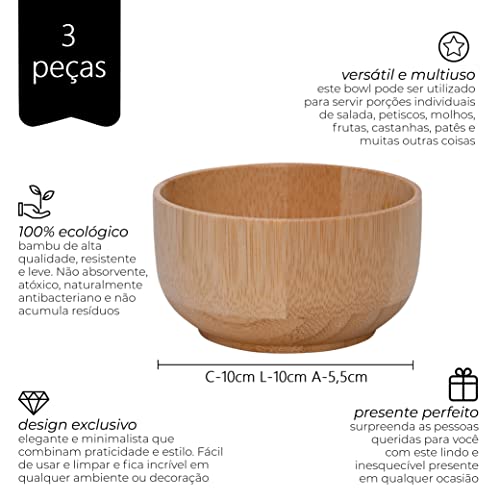 Mimo Style Jogo de 3 Pçs Bowls Ecokitchen, Feito Inteiramente de Bambu Ecológico. Resistente e Duráv