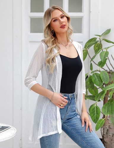 Image of iClosam Women Casual 3 /4 Sleeve Sheer Open Front Cardigan Sweater Kimono