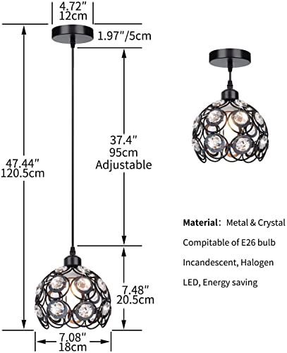 Suspension cage noire et mini cristal précieux au design vintage épuré - 4