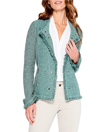 Nic+Zoe Women's Petite Collared Fringe Mix Jacket, Juniper, Pp #TOP30