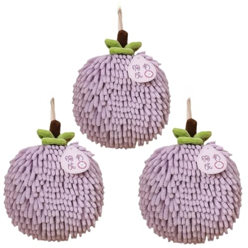 yaocoral 3 Pack Cute Fuzzy Chenille Hand Towel Ball with Hanging Loops