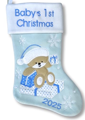 Heart's Sign Babys First Christmas Stocking 2025 | My First Christmas Baby Boy | Newborn Stockings Xmas Ornaments, Blue