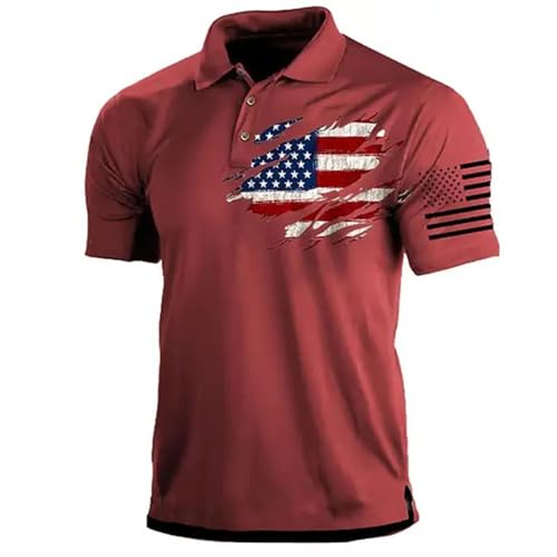 Men American Flag Golf Shirts 4th of July Short Sleeve Performance Moisture Wicking Quick Dry USA Patriotic Polo Shirt