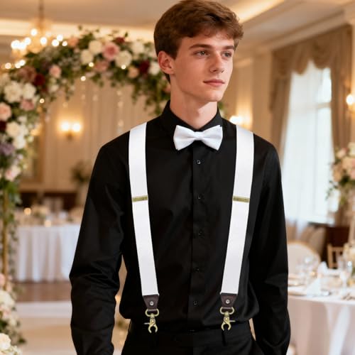 Image of Suspenders for Men, Adjustable Suspenders Gold Clip with Elastic Straps Y-Back Construction Heavy Duty for Work