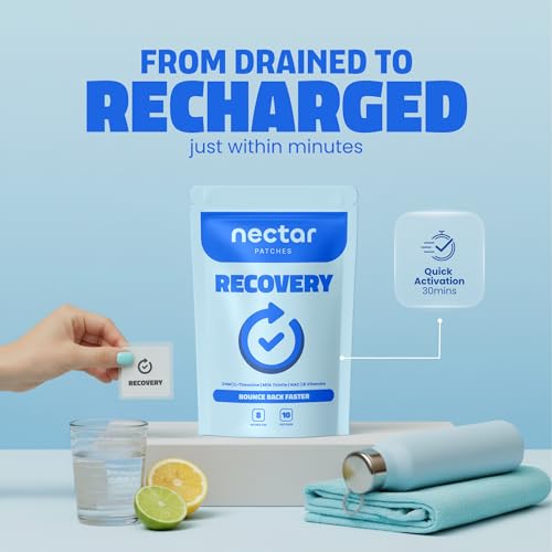 Image of Nectar Recovery Patches | Replenishment & Hydration Support with L-Theanine & Milk Thistle | Night Out Recovery for Adults, Travel-Friendly Vitamin Patch Kit | Party Kit Supplies | 10 Count