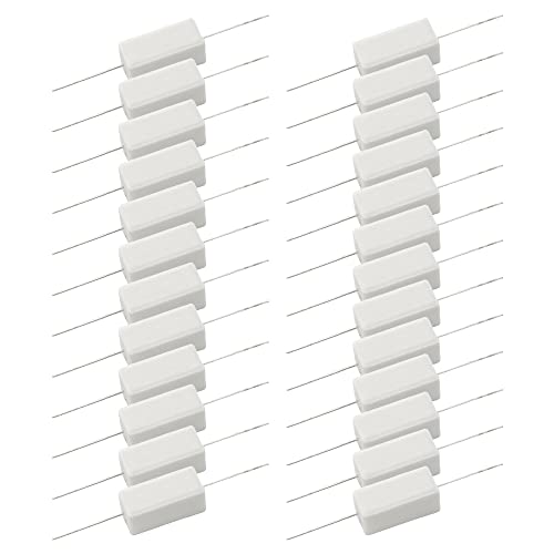 BGTXINGI 25 pezzi 5 W 1 Ohm 5 Ohm 10 Ohm 15 Ohm 20 Ohm resistenze cementizia 5% linea assiale resistenza potenza ceramica cemento filo avvolto metallo solido completo resistenze kit bianco