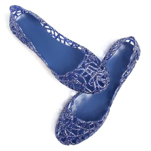 Image of Stunner Women Beach Jelly Shoes Slip On Crystal Summer Hollow Ballet Flats | Summer Cool PVC Breathable Outdoor Indoor Dressy Flat Sandals for Holiday Shopping Spa Swimming Pool