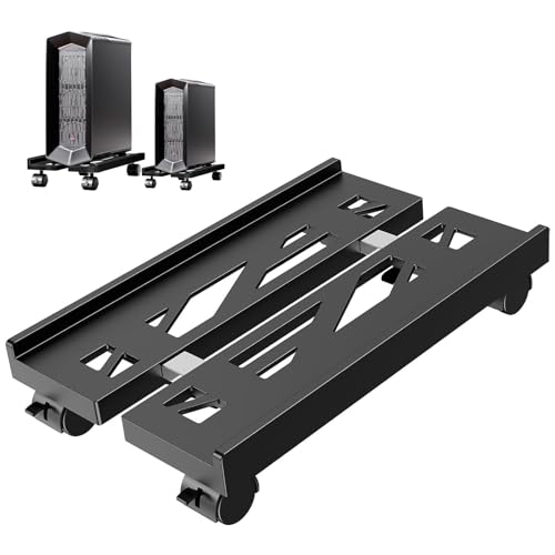 Hmseng PC Ständer für PC-Tower, Universal verstellbare Computer Desktop CPU Ständer mit Rollen - (-N-Schwarz)