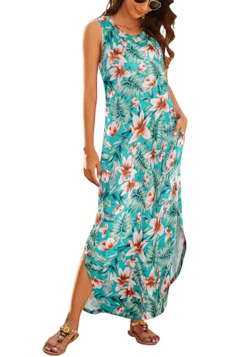 Image of Hount Women's Casual Summer Sleeveless Dress Loose Split Maxi Dresses with Pockets