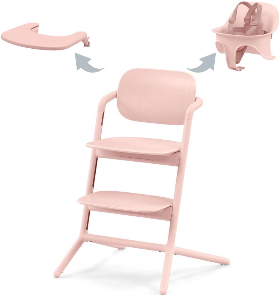 CybexLemo High Chair with Modern Design, Easy One Hand Depth and Height Adjustment, Anti-Tip Wheels, and Easy Assembly, Convertible to Adult Chair, Pearl Pink
