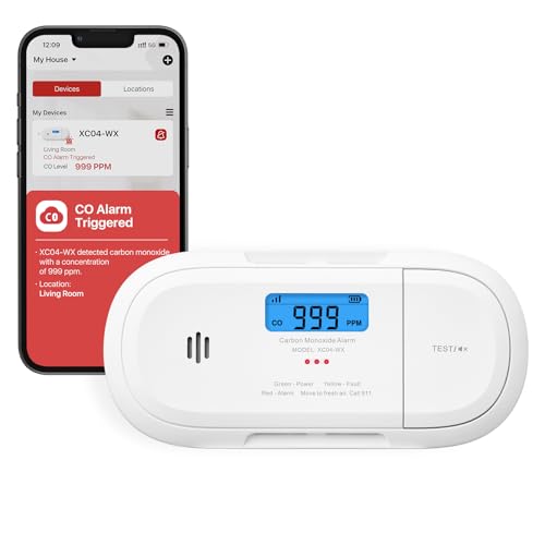X-Sense Smart Carbon Monoxide Detector, Wi-Fi CO Detector, Real-Time Push Notifications via X-Sense Home Security App, Replaceable Battery, Optional 24/7 Professional Monitoring Service, XC04-WX