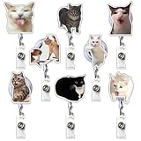 8Pcs Cat Meme Badge Reel Cute Badge Reels Retractable Funny Clip Badge Holder for Nurse Doctor