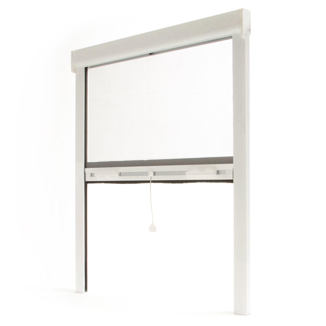 Avosdim Insektenschutz-Rollo für Fenster, Aluminium, Luxus, Höhe 220 x Breite 150 cm, zuschneidbar, Weiß strukturiert 9010, Schutz gegen Insekten