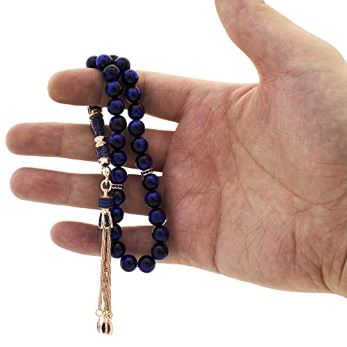 Solid 925 Sterling Silver Tassel Blue Tiger's Eye Stones Islamic 33 Prayer Beads Tasbeeh Misbaha4