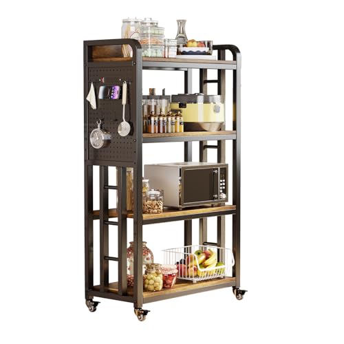 Kitchen Bakers Rack with Power Outlet,With pegboard Bakers Racks,Microwave Oven Stand with Storage 4 Tiers,bakers rack with storage,microwave cart,for Kitchen,Coffee Bar(Vintage Brown,15.75x25.2x55) by SIREDEEP - Image 3