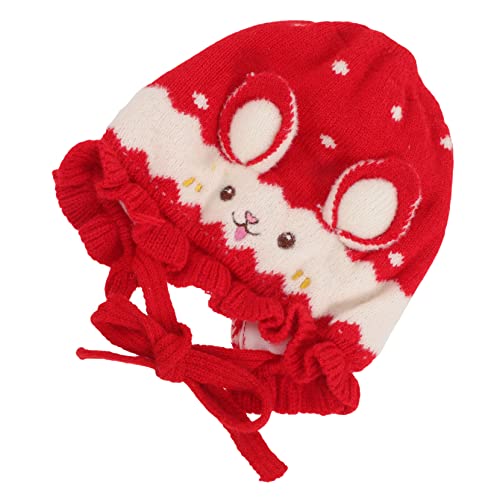 VERDANVERSE Bunny Ear Hat Lovely Cartoon Design Warm Knitted Winter Beanie Soft Skin Friendly Material for Newborn Boys for Winter Photography Red