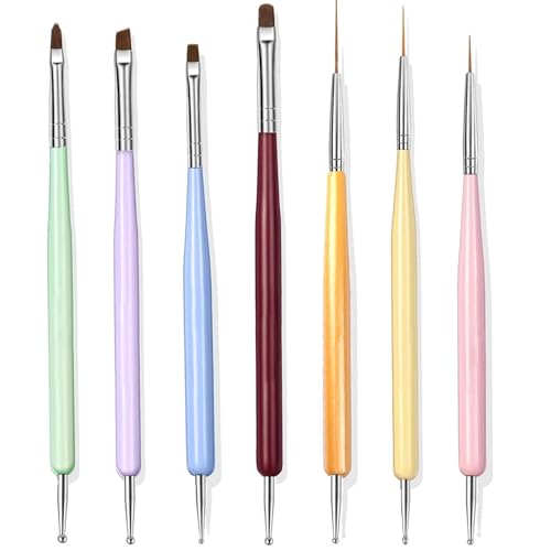 7 Nail Art Pinsel Set für Enthält Nagellackpinsel Nailart-Malpinsel Nagelliner-Pinsel Nagelverlängerungsgelpinse Builder-Gelpinsel sowie Mehrfach-Dotting-Pens für kreative DIY-Nailart.