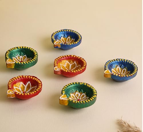 Mitti Diya Handmade Clay Diyas for Puja - Colourful Diyas for Diw...