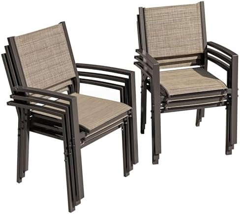 Flamaker Patio Chairs Textilene Outdoor Chairs Set of 6 Stackable Dining Chair for Backyard, Deck, Poolside (Beige)