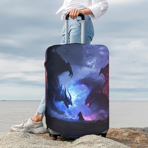 Travel Luggage Cover Protector - Red And Blue Fire Dragon Washable Suitcase Covers For 18-32 Inch Luggage3