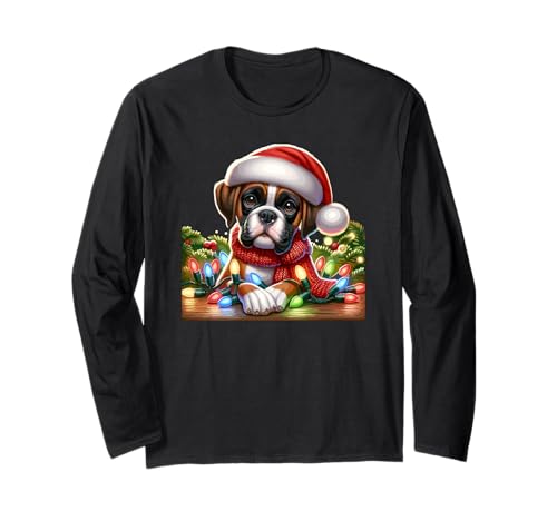 Christmas Hat Boxer Dog Boxers Maglia a Manica