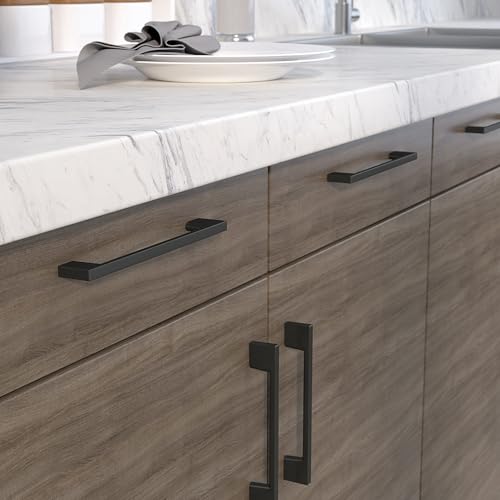 Image of Richelieu Hardware BP8160160900 Armadale Collection 6 5 /16-inch (160 mm) Center-to-Center Matte Black Modern Rectangular Cabinet and Drawer Pull Handle for Kitchen, Bathroom, and Furniture