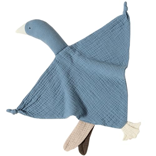 Image of TRYTUTRY Cotton Security Blanket for Baby Boys and Girls, Blue Goose Soft Baby Loveys Muslin Cotton Blanket Great
