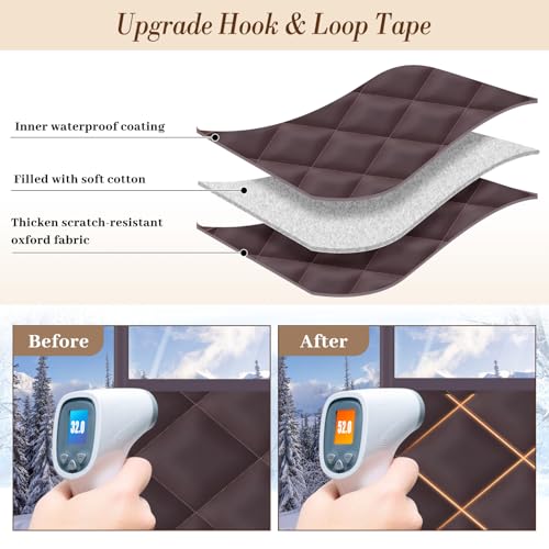Fanfanwin 1 Set Window Insulation for Winter 39 x 26 Inch Thermal Insulated Window Cover with Fastener Winter Insulation Kit Oxford Cloth 2 Layer Thick Cotton Filled for Cold Weather Keep Warm Brown by Fanfanwin - Image 4