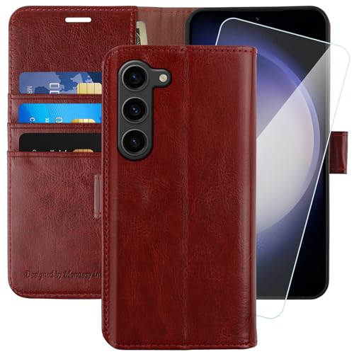 MONASAY Wallet Case for Samsung S23+ Plus with 3 Card Holders - Burgundy