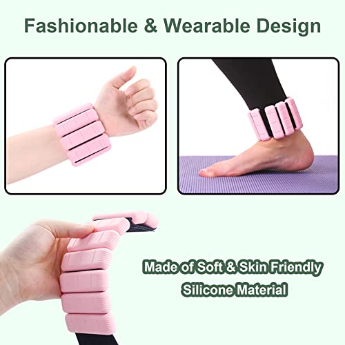 Rhswets Wearable Ankle Weights 1 Pair 1lb for Women Men, Strength Training Arm Wrist Weights Set for Yoga, Dance, Aerobics, Running, Walking (1 lb/each, Pink)