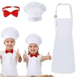 XLSXEXCL Kids Chef Apron and Hat, Adjustable Kitchen Cooking Apron with Pockets and Bow Tie Baker Chef Costume for Girls Boys