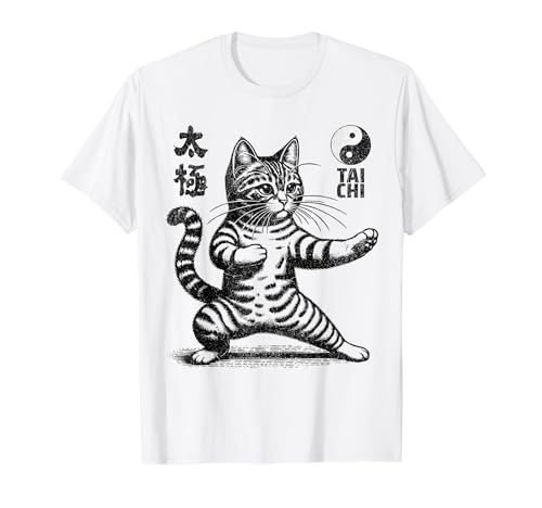 Divertente gatto in Tai Chi Stance arti marziali Yin Yang equilibrio Maglietta