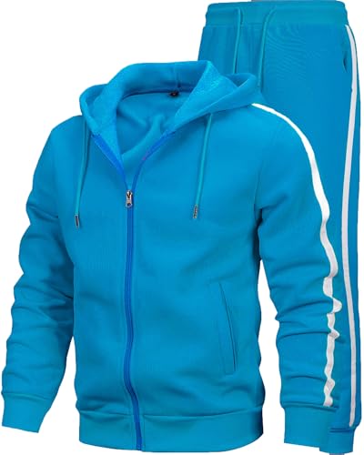 MACHLAB Men's Running Tracksuit Athletic Sports Casual Workout Full Zip Sweatsuit Light Blue(White) M