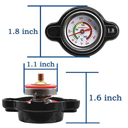High Pressure Radiator Cap with Temperature Gauge Radiator Cap Fit for Honda, Kawasaki, Suzuki, Yamaha, Polaris, Husqvarna Off-Road Vehicles, KTM and More Motorcycle ATV Models 1.8 Bar, 25.6 Psi