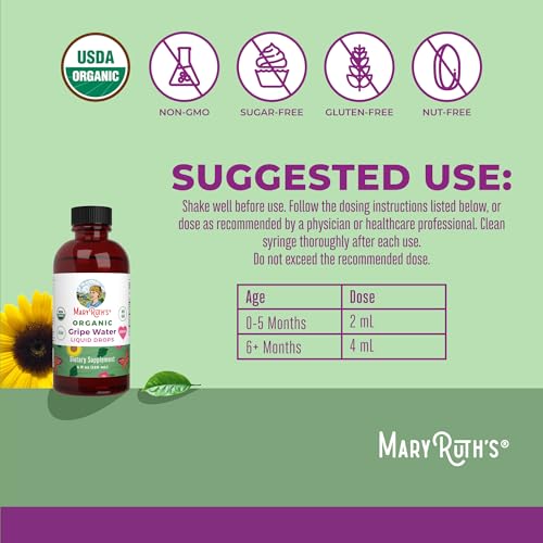 USDA Organic Gripe Water for Babies by MaryRuth\'s | Herbal Blend for Little Tummies | Baby Essentials | for Newborns | Ginger Root | Fennel Seed | Dill Seed | Vegan | 4 oz | 30-60 Servings