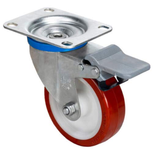 5 en 441 LB giratorio con freno de acero inoxidable ruedas de poliuretano centro de polipropileno