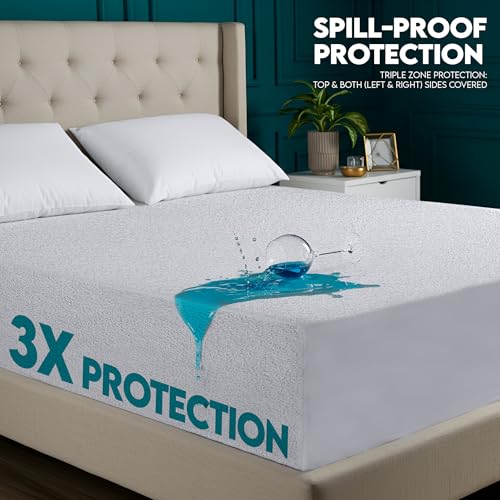 Utopia Bedding Dual Sided Mattress Protector with Waterproof Terry Top and Side Panels Queen Size, Soft and Breathable Mattress Cover, Fitted Style with Stretchable Elastic Pockets