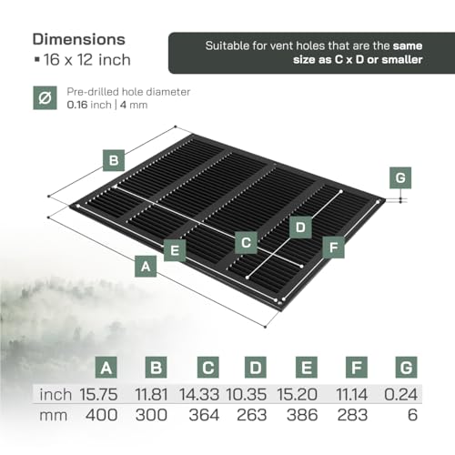 Vent Systems 40 x 30 cm (wymiary całkowite) – czarna osłona wentylacyjna – metalowy grill powrotny z wbudowanym ekranem ochronnym z siatki ochronnej – osłona kanału wentylacyjnego HVAC do użytku